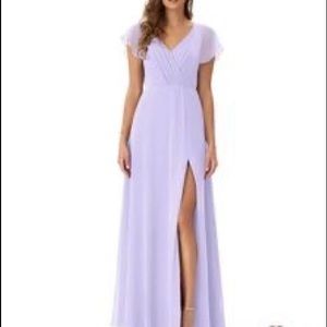 Azazie lilac Rylee bridesmaid dress.